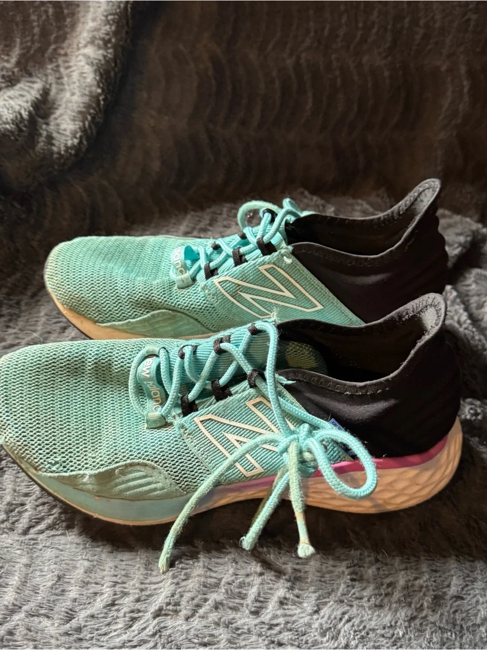 New Balance kids Mint Green Athletic Running Shoes with Black Heel